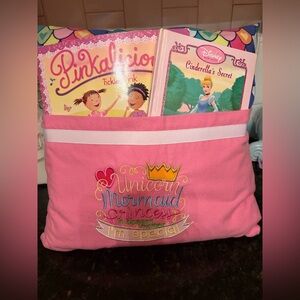 Princess Book pillow with Cinderella and pinkalicious books